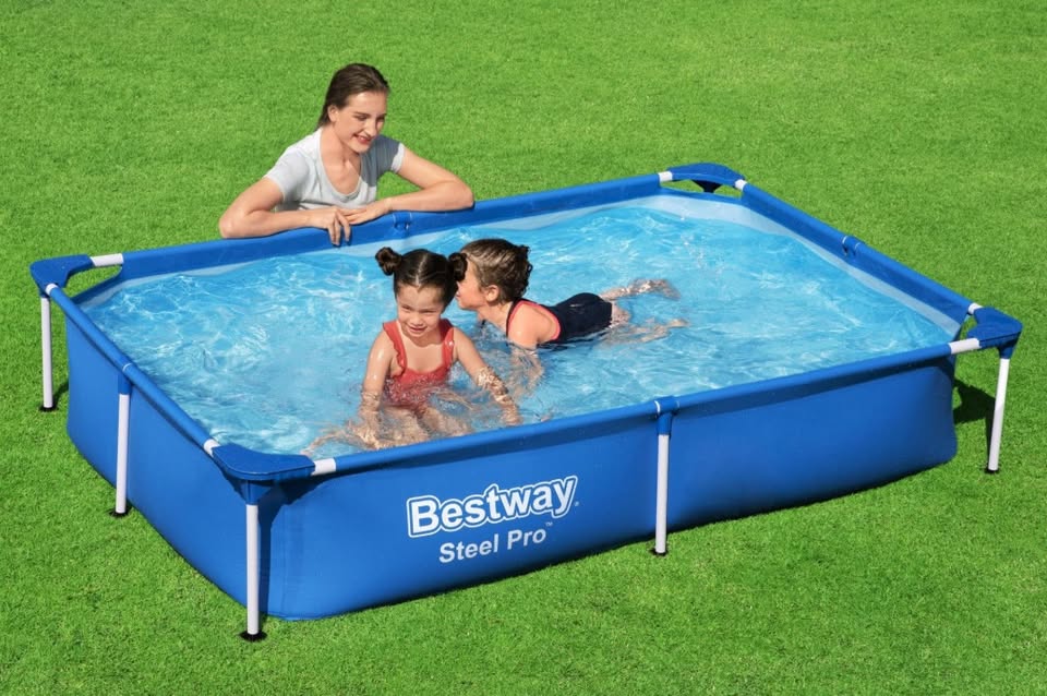 Piscine hors sol rectangle Steel Pro™ 221 x 150 x 43 cm bleu clair