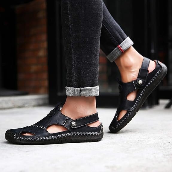 Fashion Chaussures décontractées Sandales respirantes en cuir pour hommes (Taille: 43)