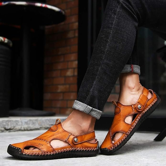 Fashion Chaussures décontractées Sandales respirantes en cuir pour hommes (Taille : 45)