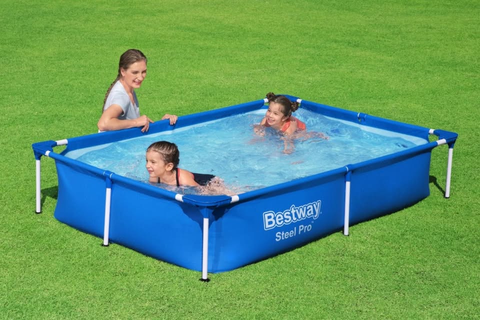 Piscine hors sol rectangle Steel Pro™ 221 x 150 x 43 cm bleu clair