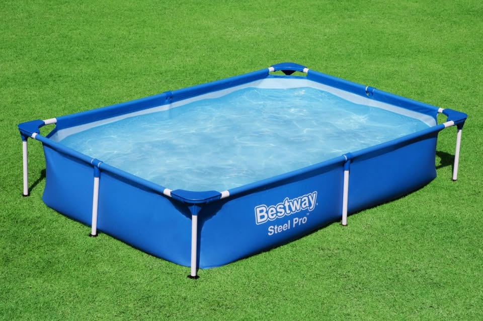 Piscine hors sol rectangle Steel Pro™ 221 x 150 x 43 cm bleu clair