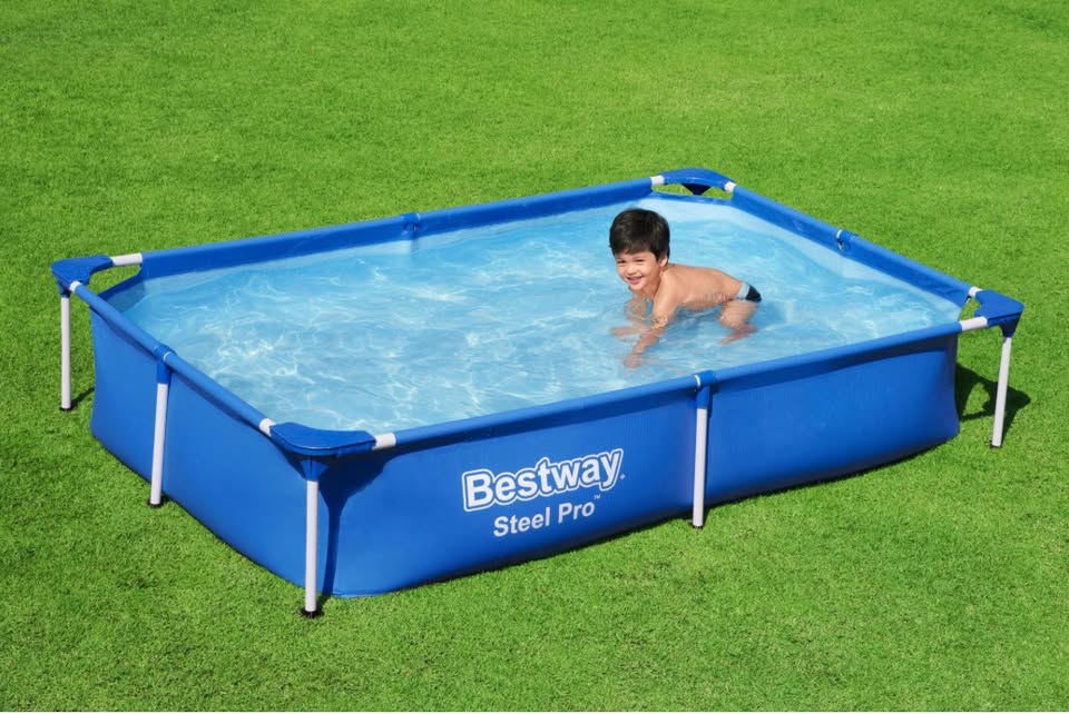 Piscine hors sol rectangle Steel Pro™ 221 x 150 x 43 cm bleu clair