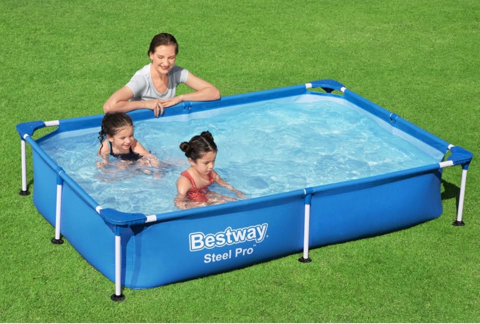 Piscine hors sol rectangle Steel Pro™ 221 x 150 x 43 cm bleu clair