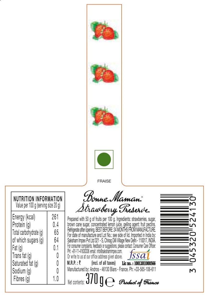 Confiture de fraises Bonne Maman, confiture de fruits marmelade, 13 oz, 28 g