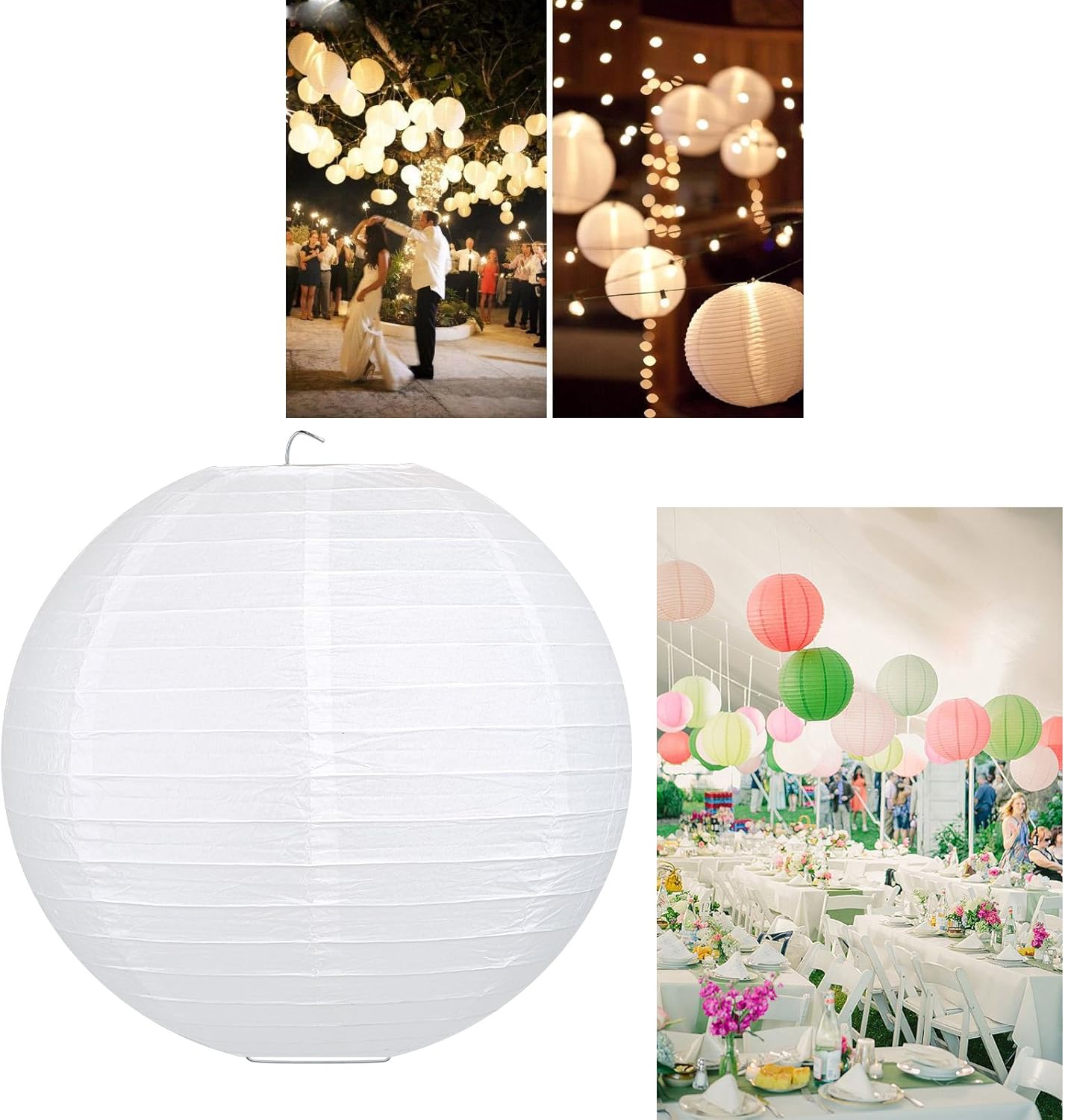 Lampion Papier Blanc - 6"(15cm) Lanterne Papier Boule pour Décoration de Mariage, Maison, Fête etc.