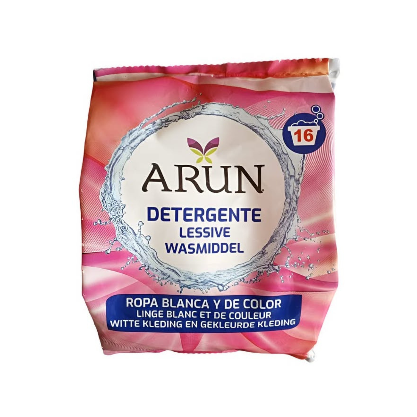 Lessive en poudre Arun 16 doses 1kg. Vêtements blancs et colorés.