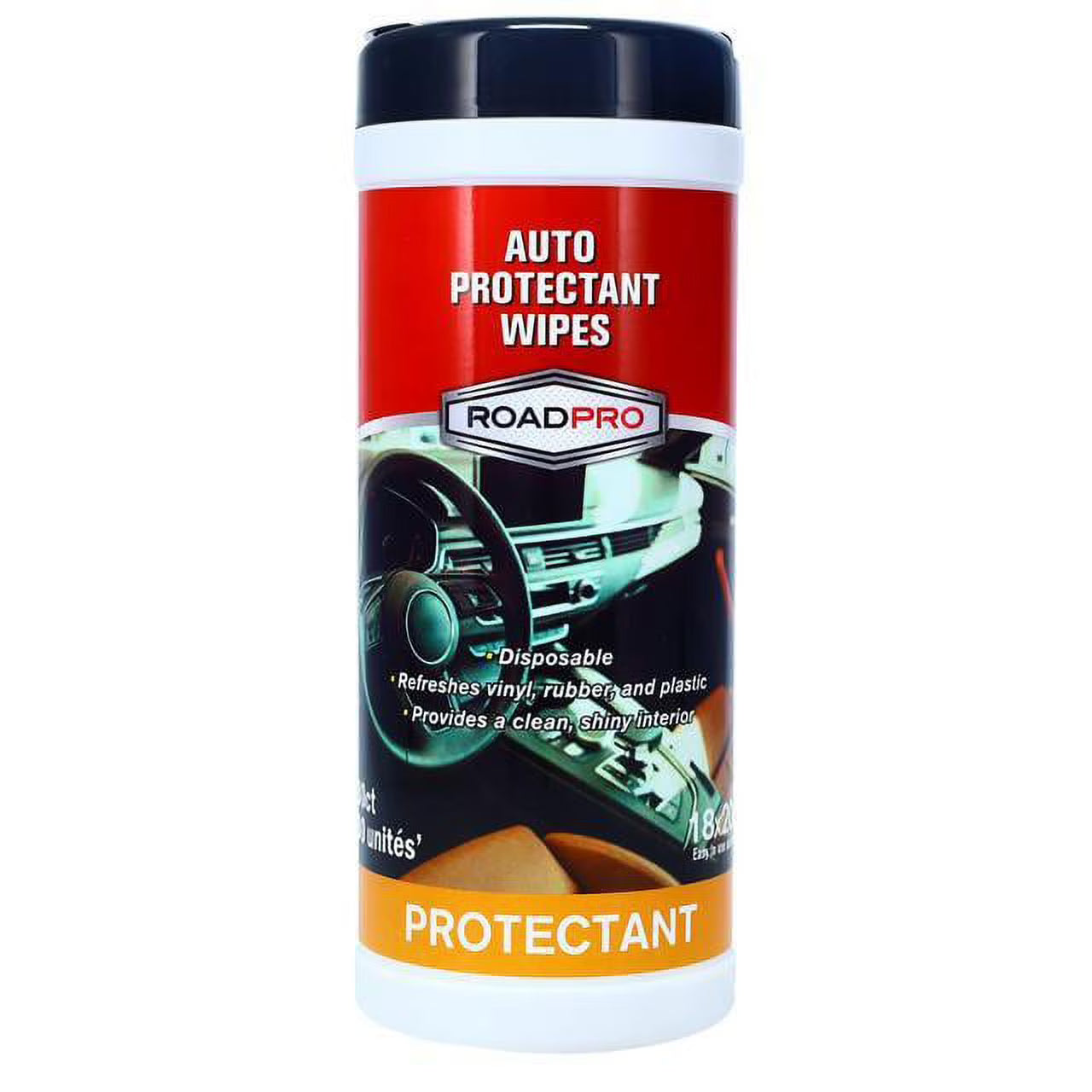 Lingettes protectrices pour voiture Roadpro, multi-surfaces, nettoyage nomade, 60 lingettes,